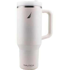 Nautica 40 oz Large Insulated Tumbler with Handle & Straw with screw on cap, Reusable Water Bottle Stainless Steel Travel Mug for Hot Cold or Iced Drink, BPA-Free, Fits Car Cup Holders (Nova Blue)(Cream)