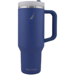Nautica 40 oz Large Insulated Tumbler with Handle & Straw with screw on cap, Reusable Water Bottle Stainless Steel Travel Mug for Hot Cold or Iced Drink, BPA-Free, Fits Car Cup Holders (Nova Blue)(Nova Blue)