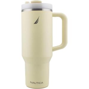 Nautica 40 oz Large Insulated Tumbler with Handle & Straw with screw on cap, Reusable Water Bottle Stainless Steel Travel Mug for Hot Cold or Iced Drink, BPA-Free, Fits Car Cup Holders (Nova Blue)(Light Yellow)