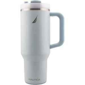 Nautica 40 oz Large Insulated Tumbler with Handle & Straw with screw on cap, Reusable Water Bottle Stainless Steel Travel Mug for Hot Cold or Iced Drink, BPA-Free, Fits Car Cup Holders (Nova Blue)(Light Blue)