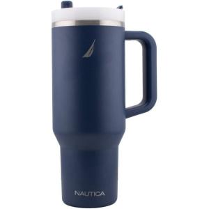 Nautica 40 oz Large Insulated Tumbler with Handle & Straw with screw on cap, Reusable Water Bottle Stainless Steel Travel Mug for Hot Cold or Iced Drink, BPA-Free, Fits Car Cup Holders (Nova Blue)(Navy)