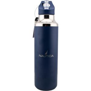 Nautica Insulated 21oz Sleek Stainless Steel Water Bottle with Flip Lid Straw, Leakproof, BPA-Free, Wide Mouth, Keeps Drinks Hot or Cold, Sports Bottle Ideal for Gym, Hiking and Travel (BLACK)(Navy)