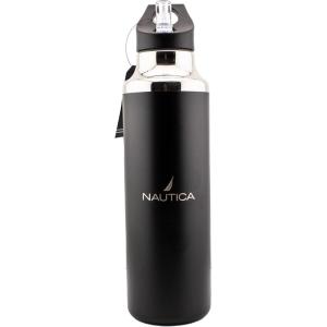 Nautica Insulated 21oz Sleek Stainless Steel Water Bottle with Flip Lid Straw, Leakproof, BPA-Free, Wide Mouth, Keeps Drinks Hot or Cold, Sports Bottle Ideal for Gym, Hiking and Travel (BLACK)(Black)