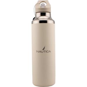 Nautica Insulated 21oz Sleek Stainless Steel Water Bottle with Flip Lid Straw, Leakproof, BPA-Free, Wide Mouth, Keeps Drinks Hot or Cold, Sports Bottle Ideal for Gym, Hiking and Travel (BLACK)(Taupe)