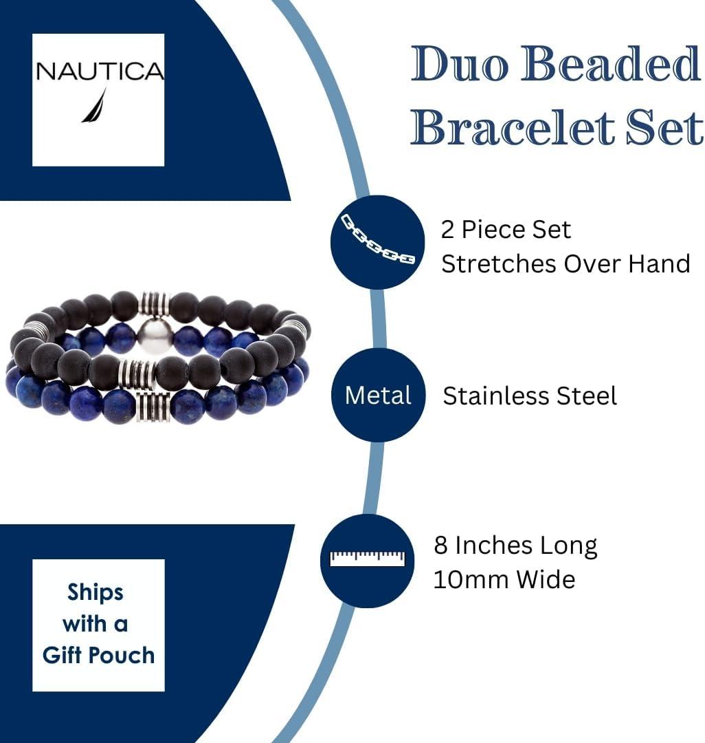 imageNautica 10 mm Stretch Bead Bracelet Set for Men Stainless Steel