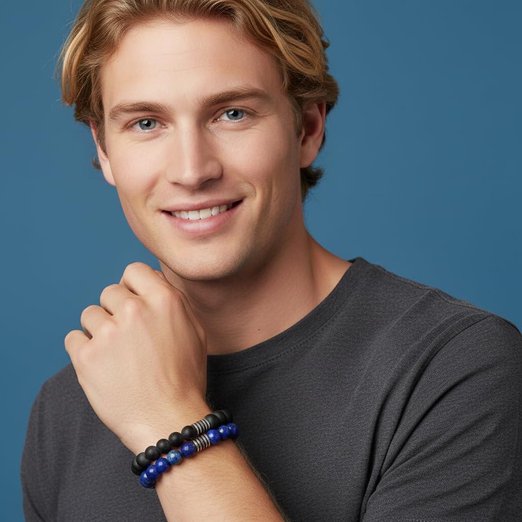 imageNautica 10 mm Stretch Bead Bracelet Set for Men Stainless Steel