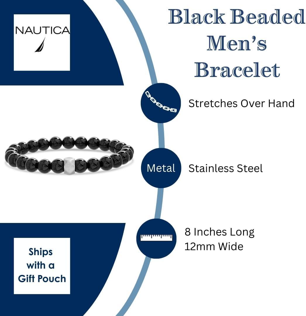 imageNautica 12 mm Stretch Bead Bracelet for Men Stainless Steel