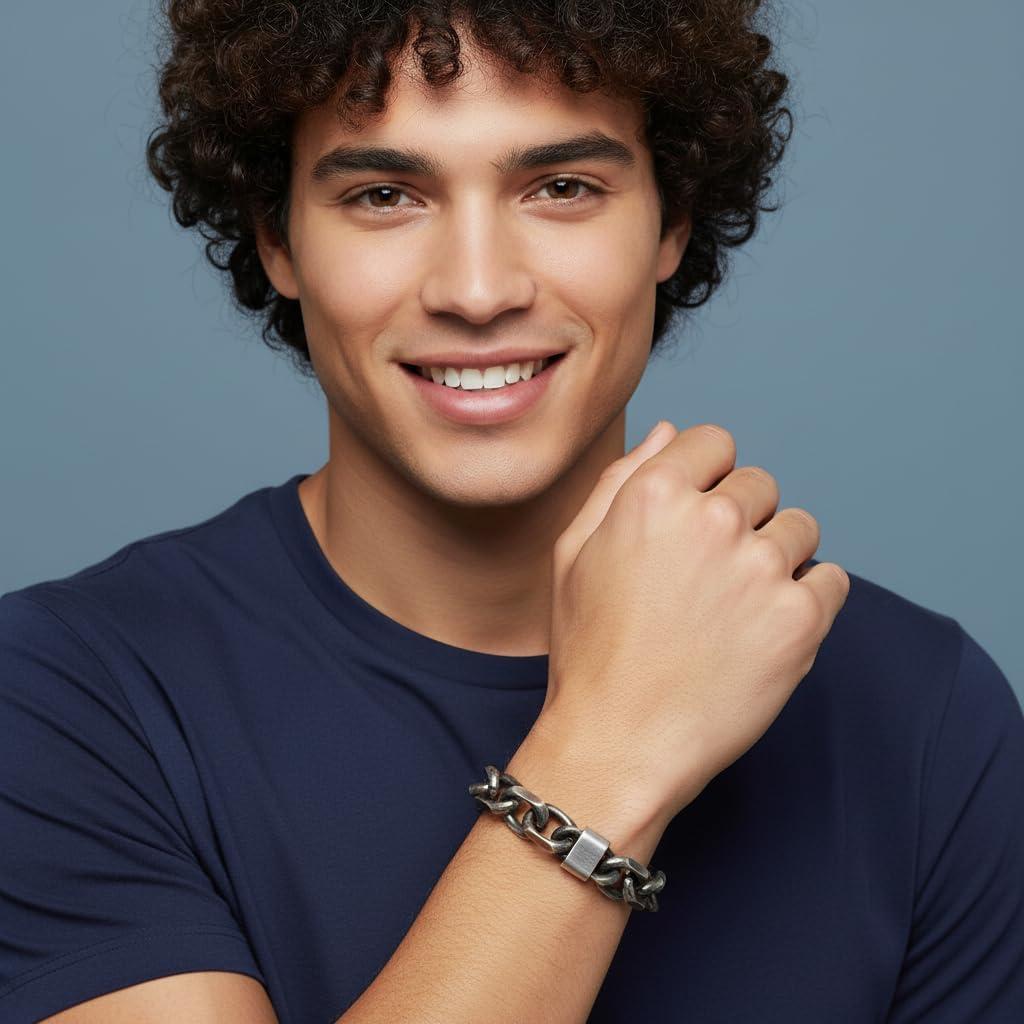 imageNautica 125 mm Cable Chain Bracelet for Men Oxidized Stainless Steel 9 Inches