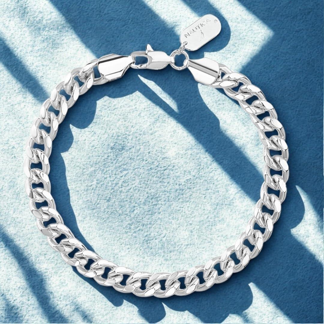 imageNautica 8 mm Cuban Chain Bracelet for Men Stainless Steel 7 Inches