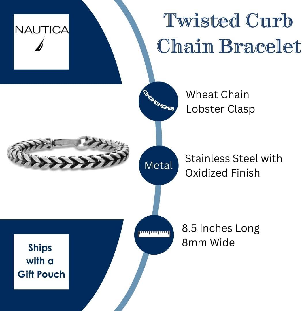 imageNautica 8 mm Twisted Curb Chain for Men Stainless Steel 85 InchesWhite