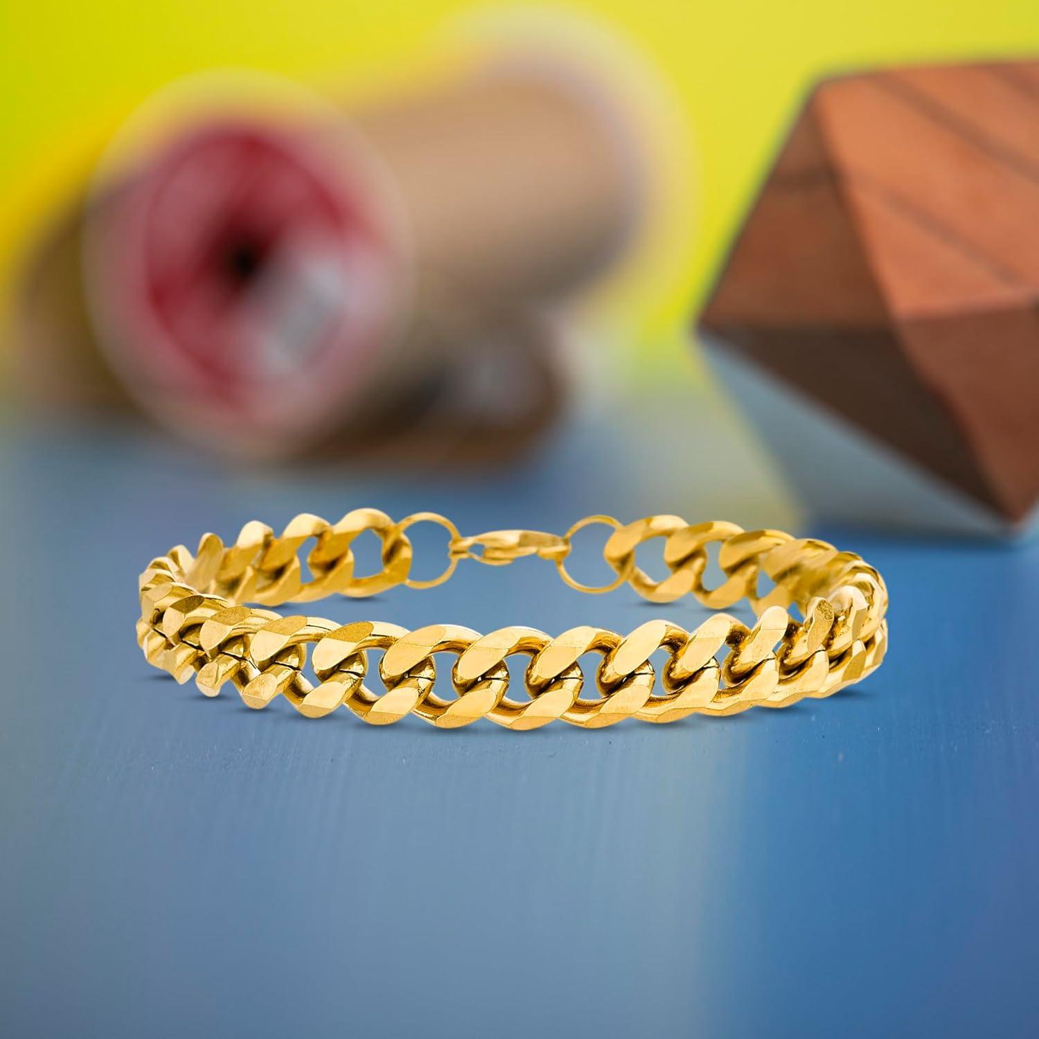 imageNautica 9 mm Curb Chain Bracelet for Men 14K Yellow Gold IP Plated Stainless Steel 85 Inches