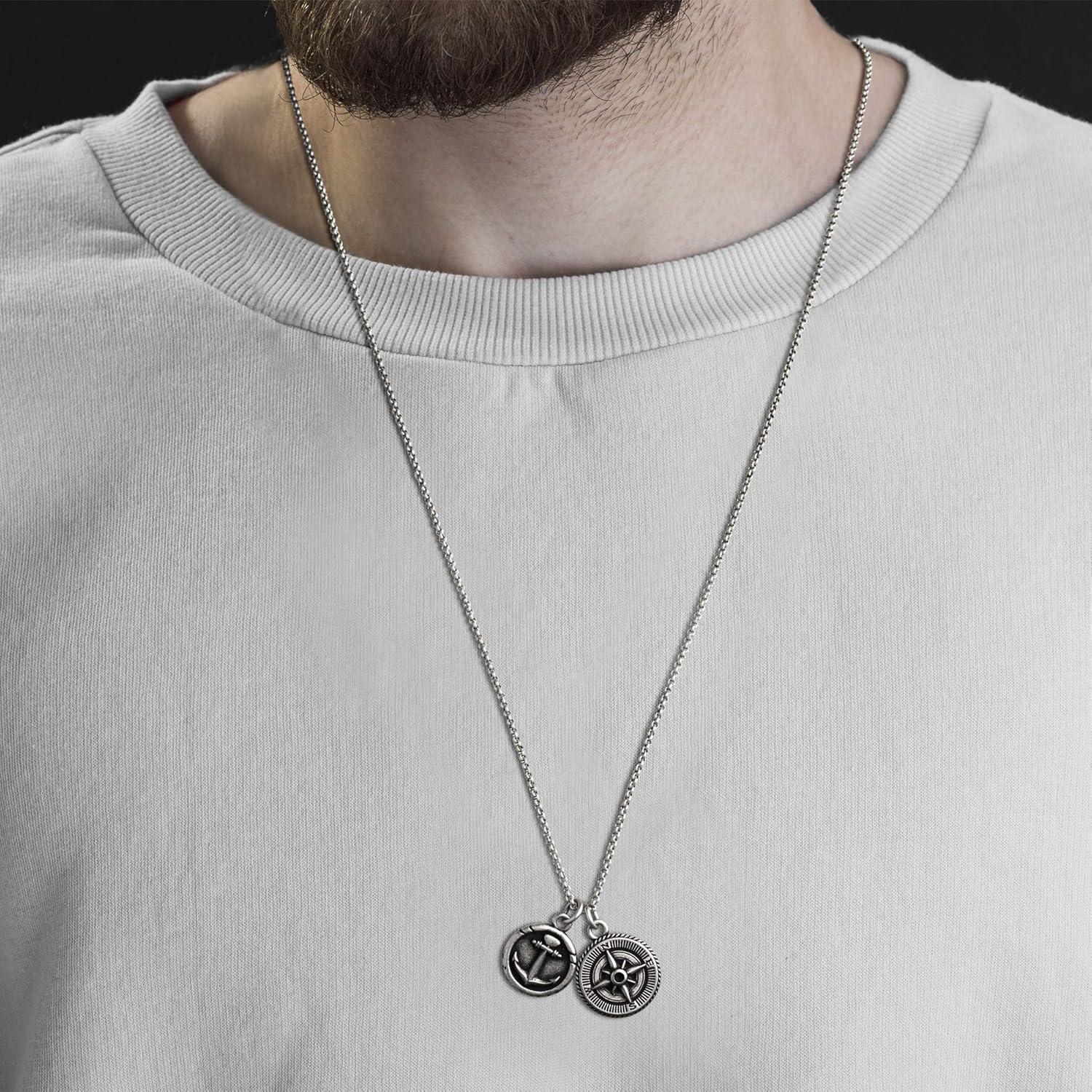 imageNautica Anchor Compass Charm Necklace for Men Oxidized Stainless Steel 28 Inches