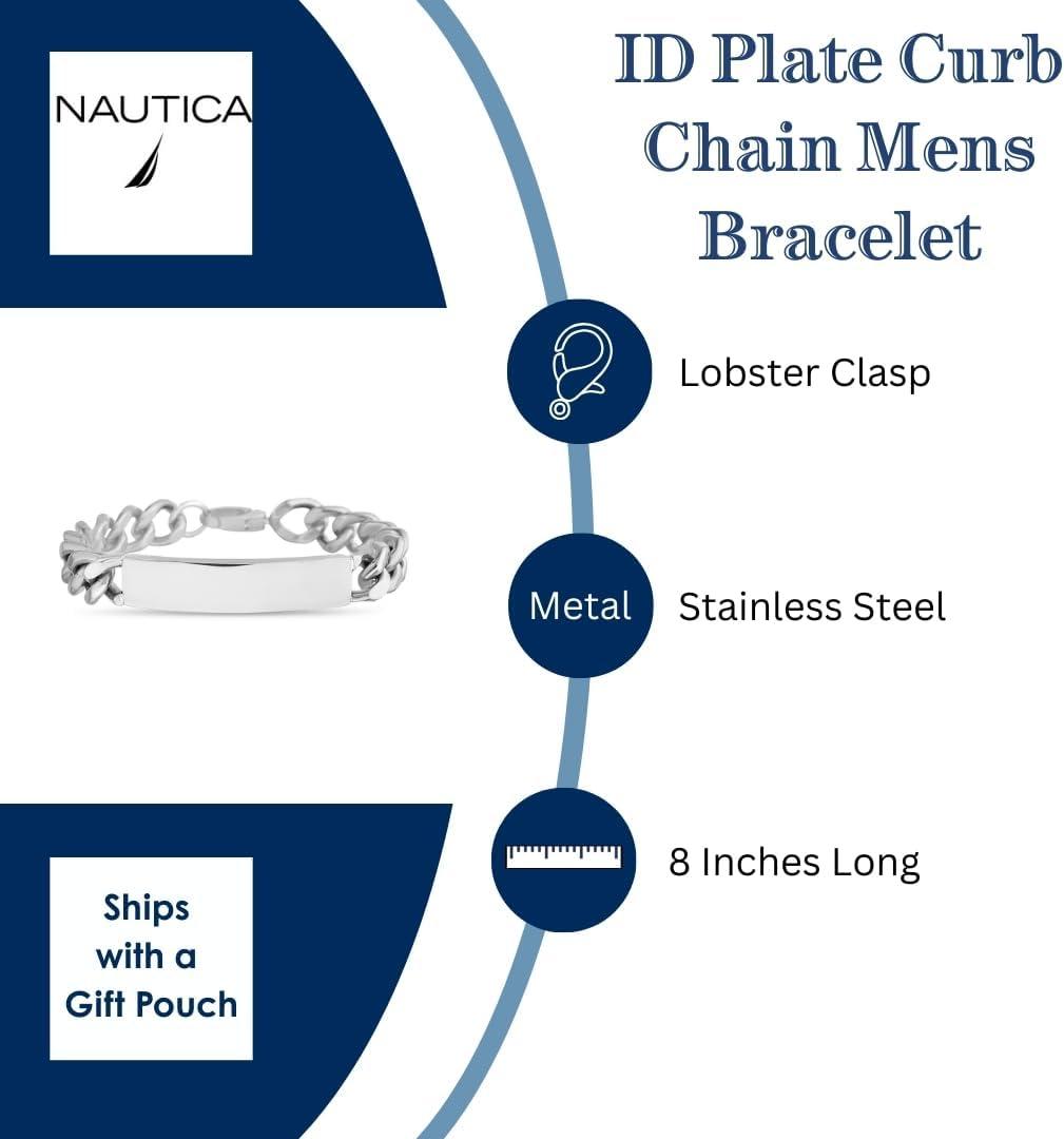 imageNautica Curb Chain ID Bracelet for Men Stainless Steel 8 Inches