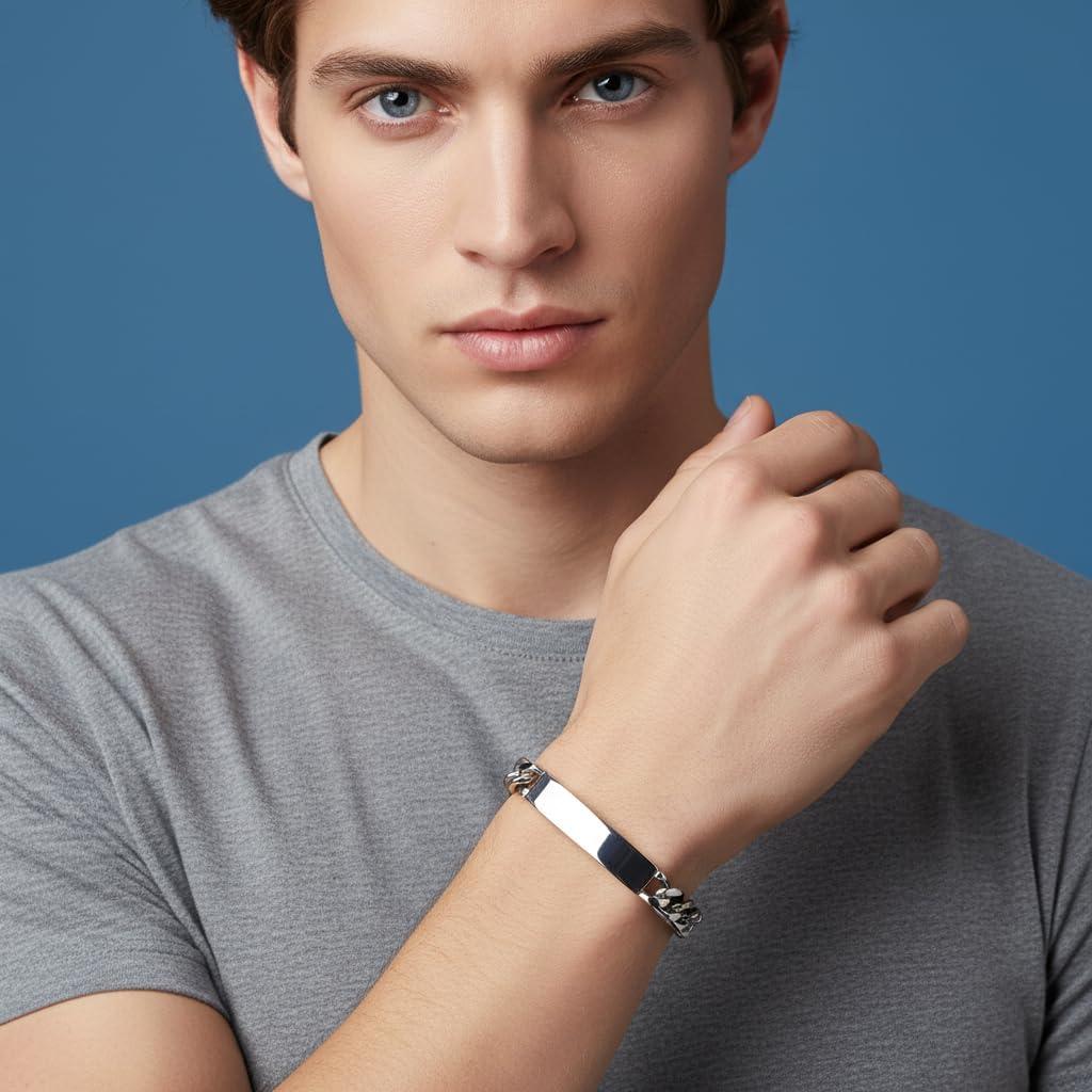 imageNautica Curb Chain ID Bracelet for Men Stainless Steel 8 Inches