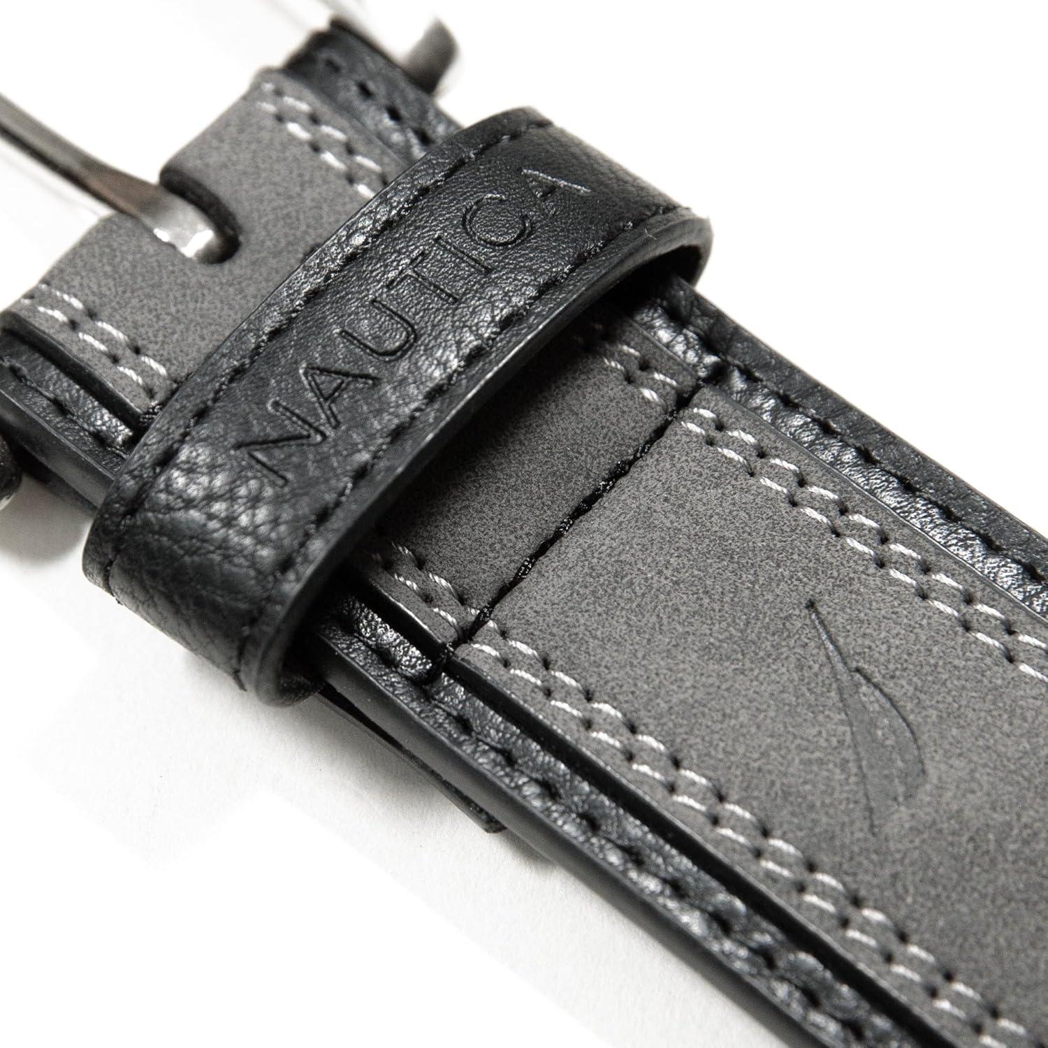 imageNautica Mens Casual Leather Belt Everyday Classic Pants Jeans Khakis Chinos Metal BuckleCasual Overlay Grey