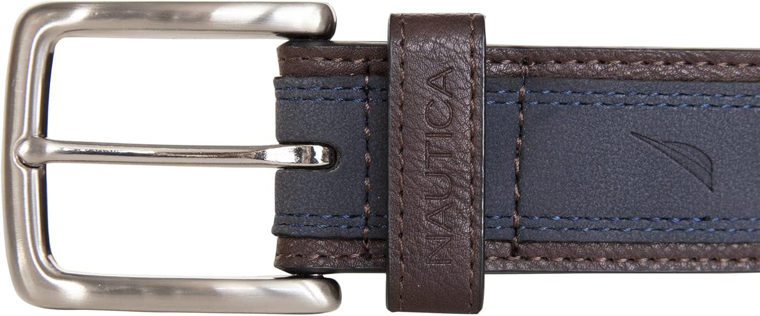 imageNautica Mens Casual Leather Belt Everyday Classic Pants Jeans Khakis Chinos Metal BuckleCasual Overlay Navy