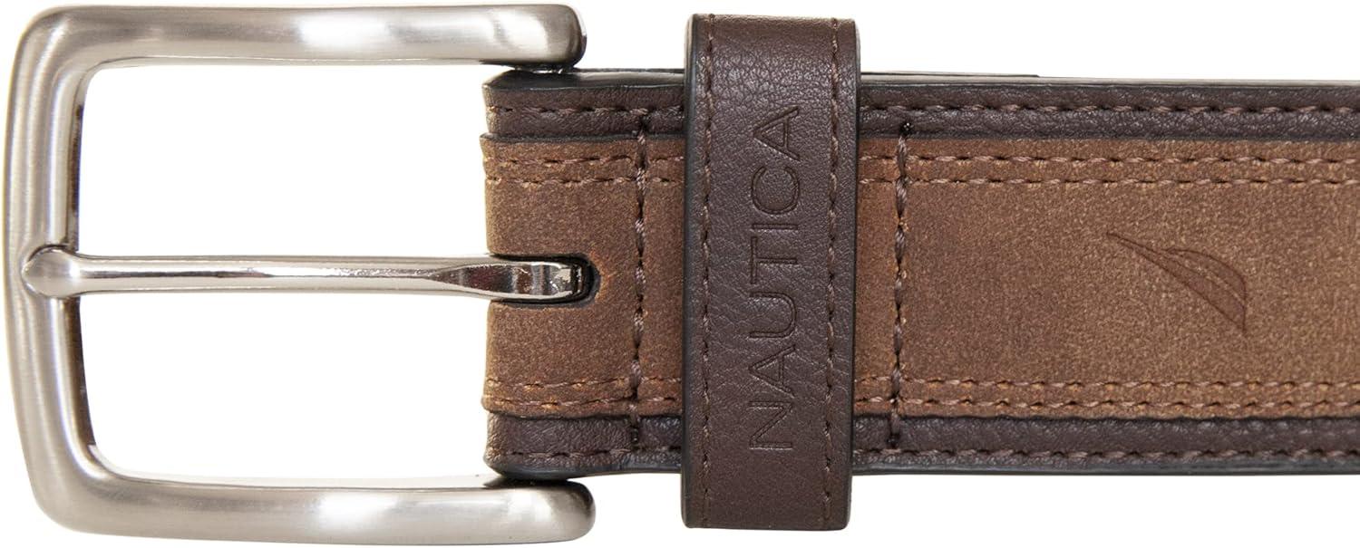 imageNautica Mens Casual Leather Belt Everyday Classic Pants Jeans Khakis Chinos Metal BuckleCasual Overlay Tan
