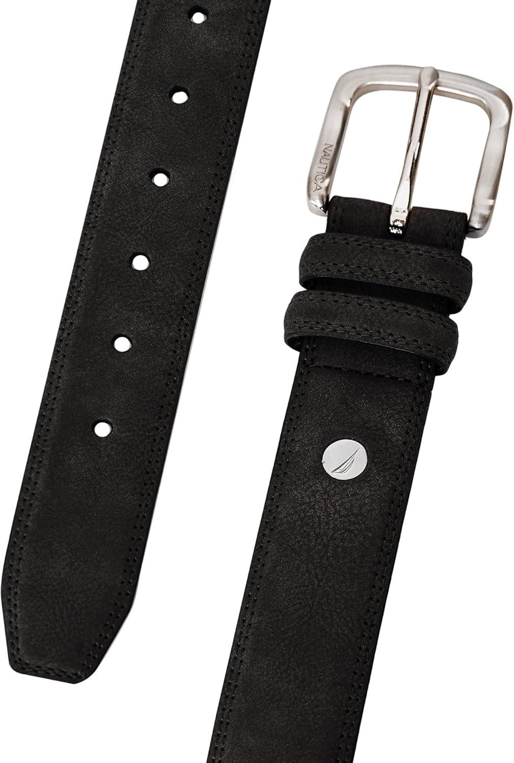 imageNautica Mens Casual Leather Belt Everyday Classic Pants Jeans Khakis Chinos Metal BuckleCasual Padded Black