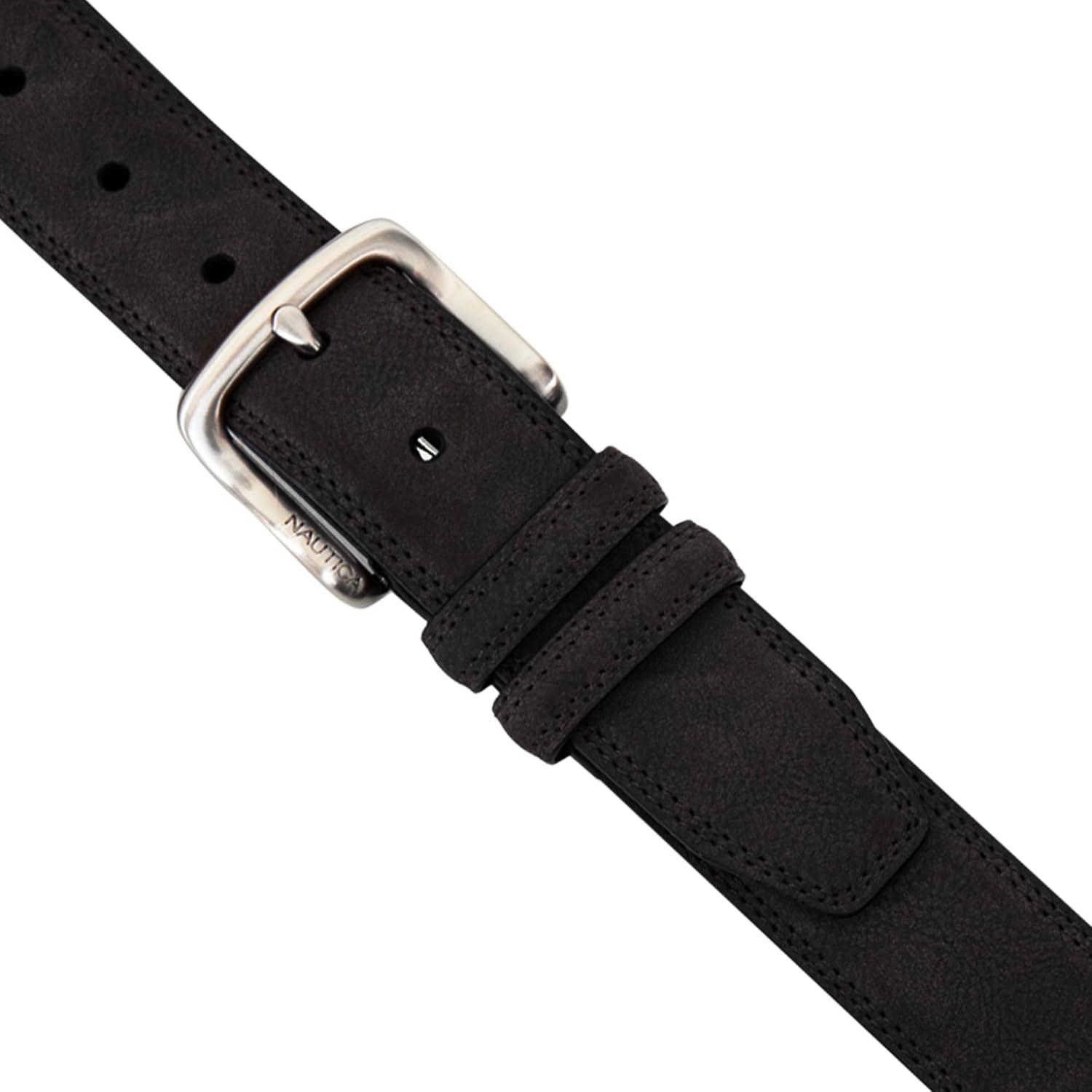 imageNautica Mens Casual Leather Belt Everyday Classic Pants Jeans Khakis Chinos Metal BuckleCasual Padded Black