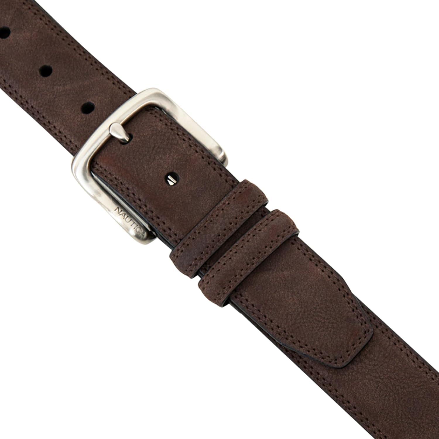 imageNautica Mens Casual Leather Belt Everyday Classic Pants Jeans Khakis Chinos Metal BuckleCasual Padded Brown