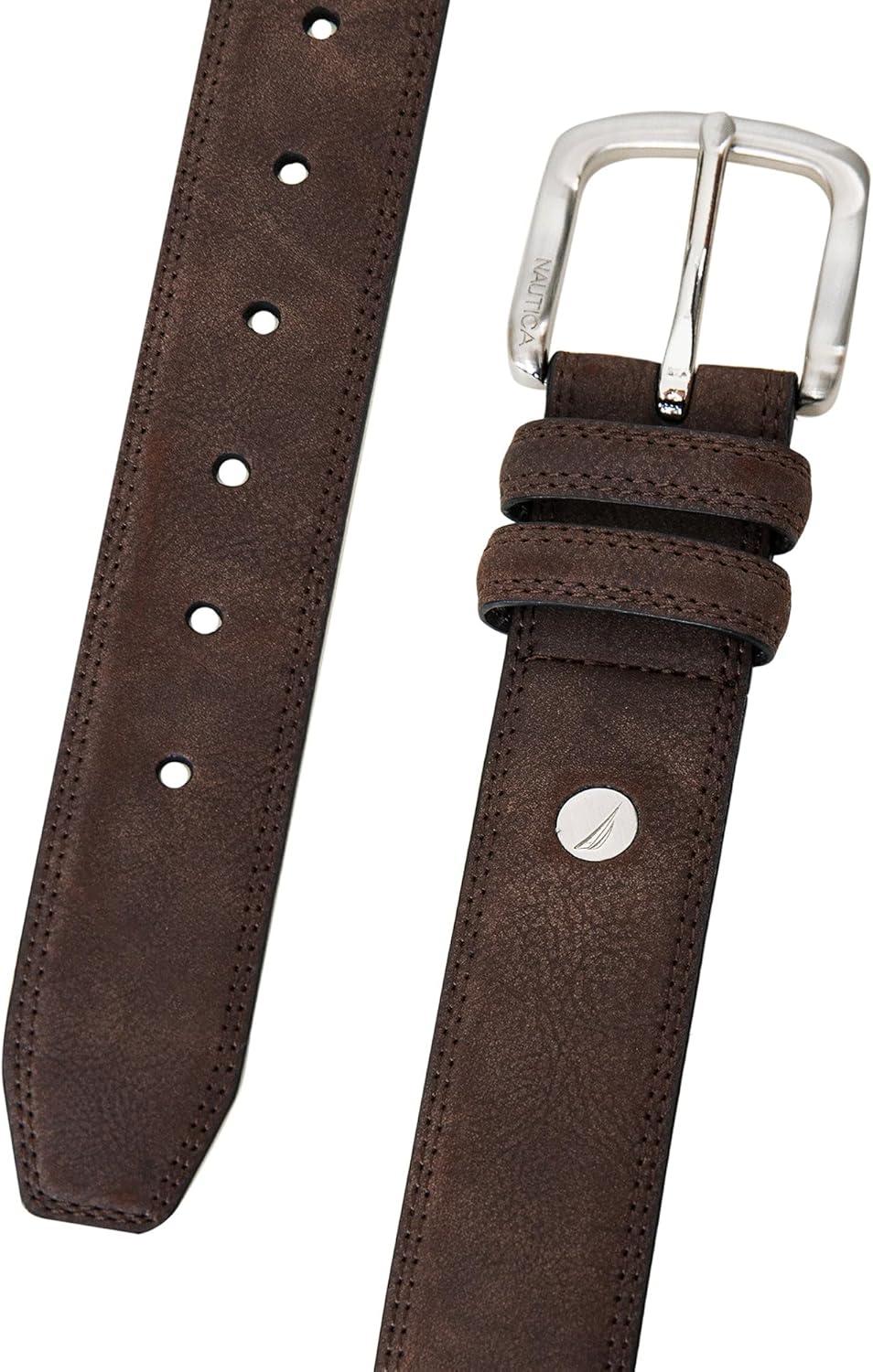 imageNautica Mens Casual Leather Belt Everyday Classic Pants Jeans Khakis Chinos Metal BuckleCasual Padded Brown