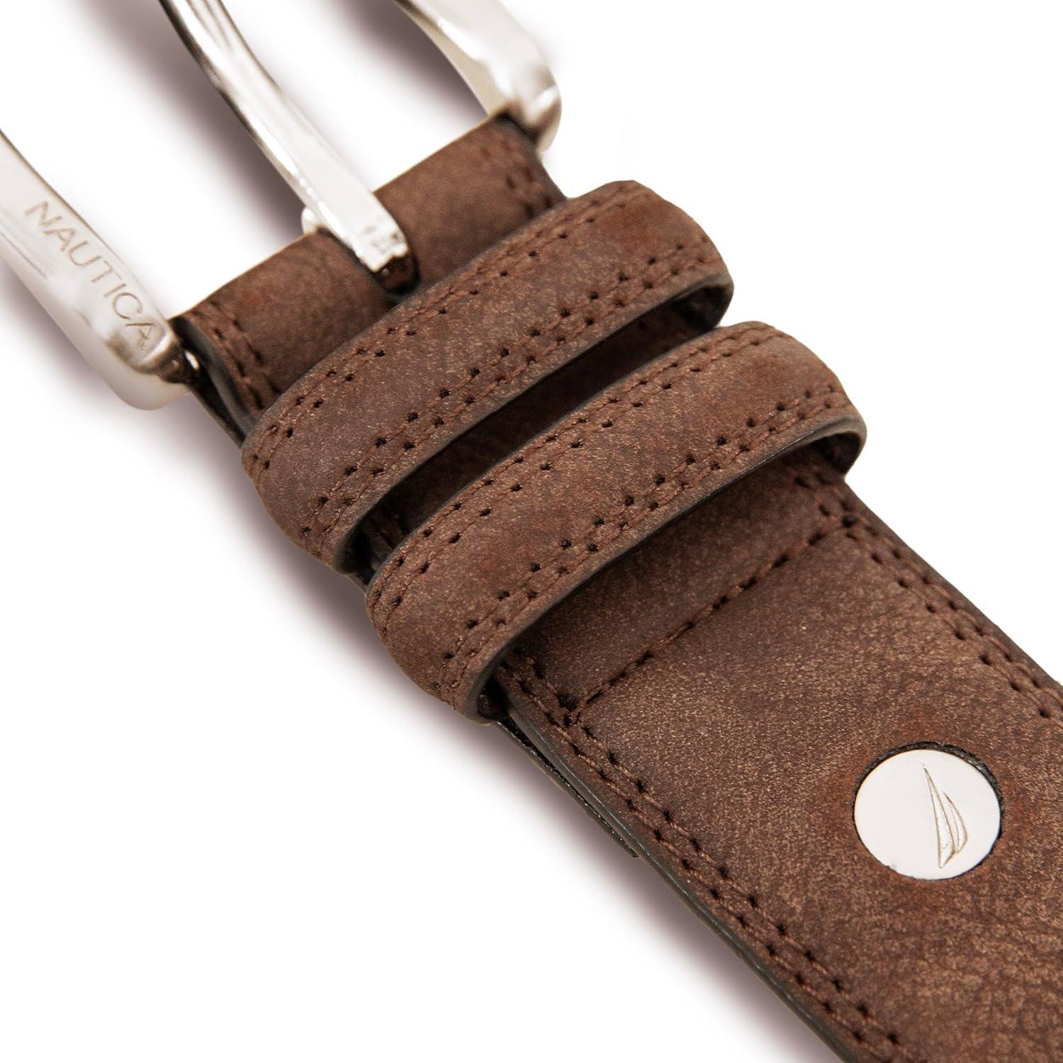 imageNautica Mens Casual Leather Belt Everyday Classic Pants Jeans Khakis Chinos Metal BuckleCasual Padded Tan