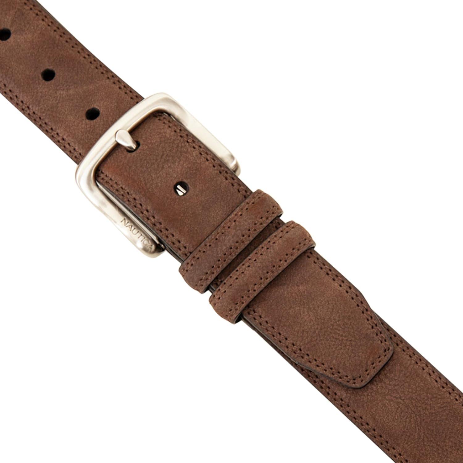 imageNautica Mens Casual Leather Belt Everyday Classic Pants Jeans Khakis Chinos Metal BuckleCasual Padded Tan