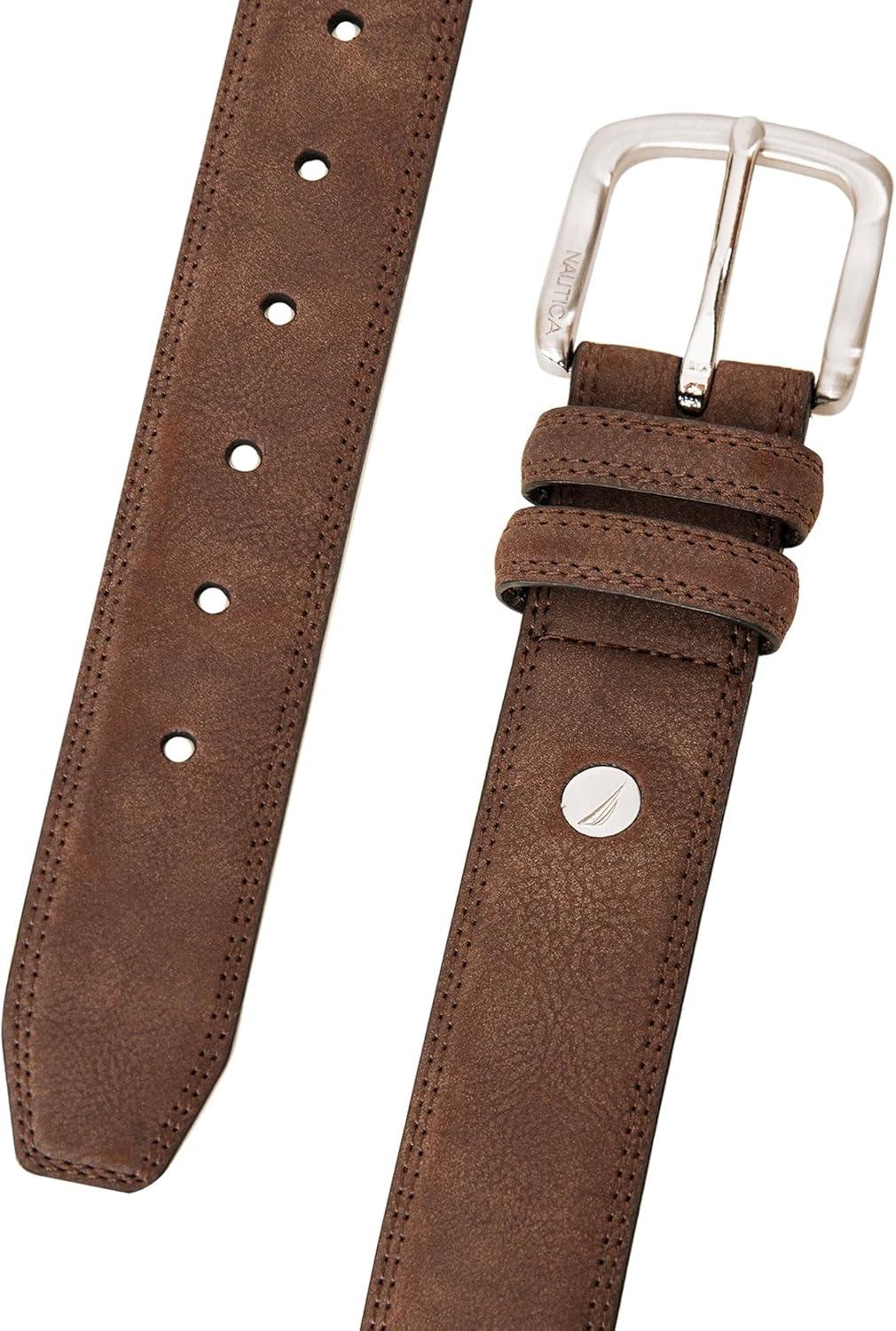 imageNautica Mens Casual Leather Belt Everyday Classic Pants Jeans Khakis Chinos Metal BuckleCasual Padded Tan
