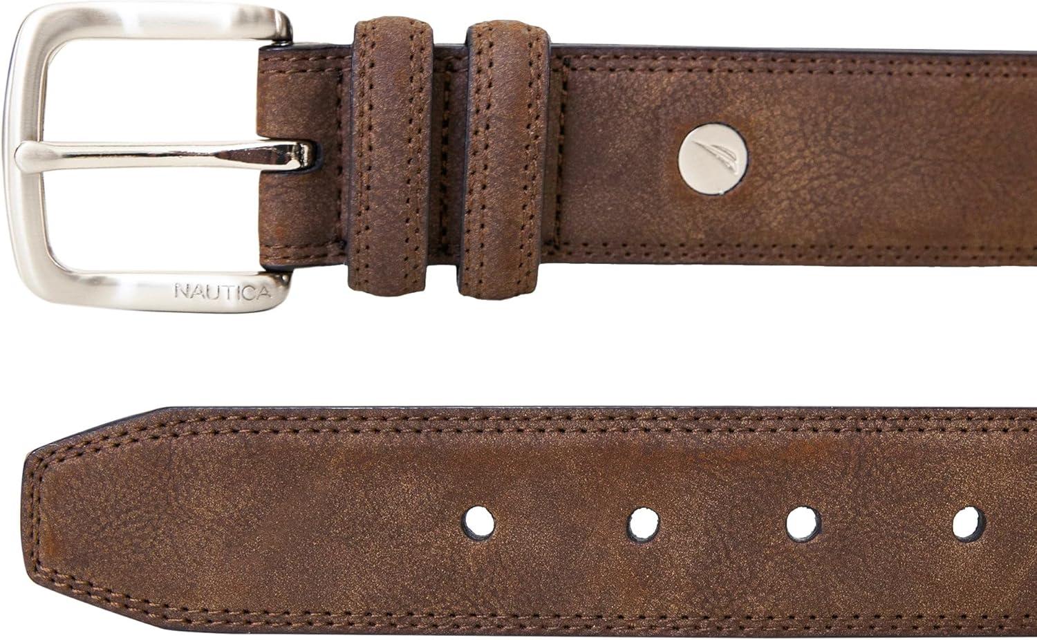 imageNautica Mens Casual Leather Belt Everyday Classic Pants Jeans Khakis Chinos Metal BuckleCasual Padded Tan
