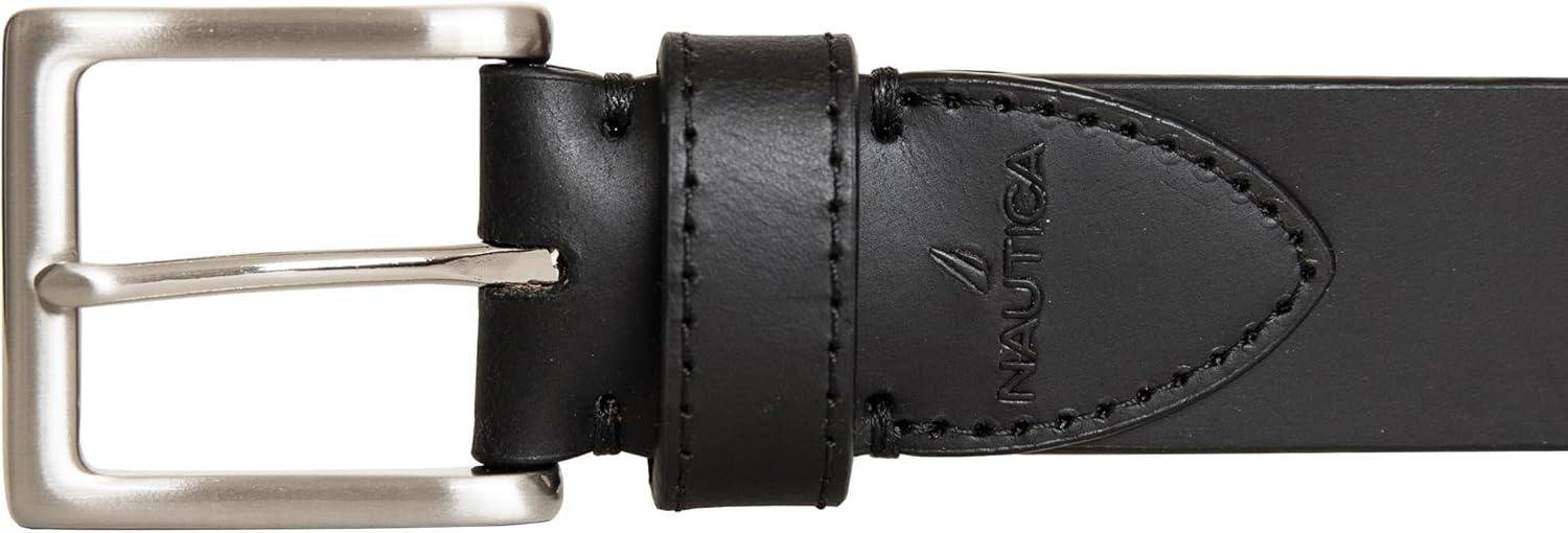 imageNautica Mens Casual Leather Belt Everyday Classic Pants Jeans Khakis Chinos Metal BuckleDebossed Logo Black