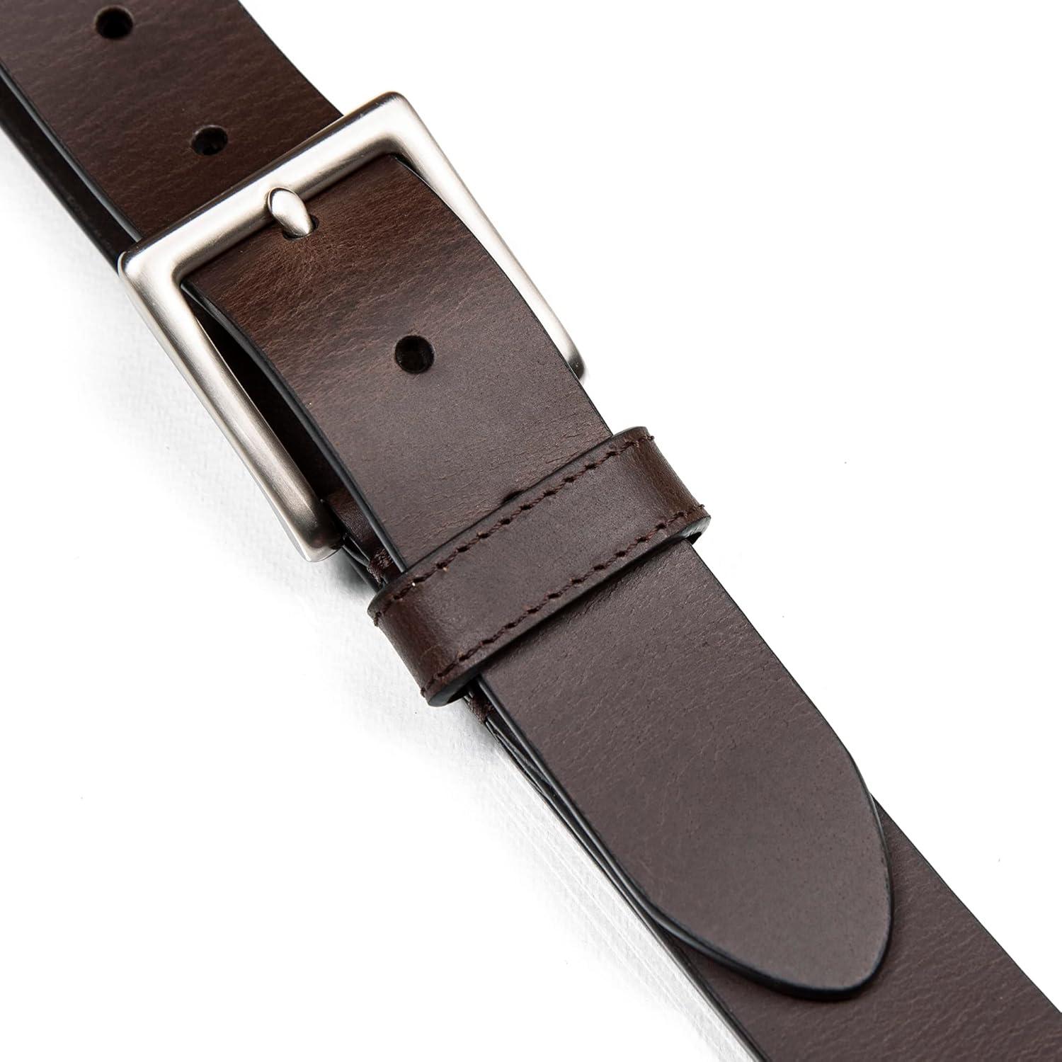imageNautica Mens Casual Leather Belt Everyday Classic Pants Jeans Khakis Chinos Metal BuckleDebossed Logo Brown