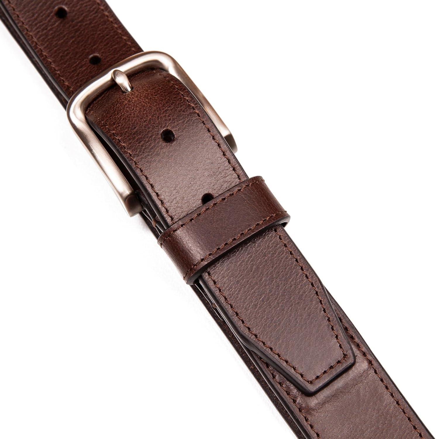 imageNautica Mens Casual Leather Belt Everyday Classic Pants Jeans Khakis Chinos Metal BuckleEngraved Logo Brown