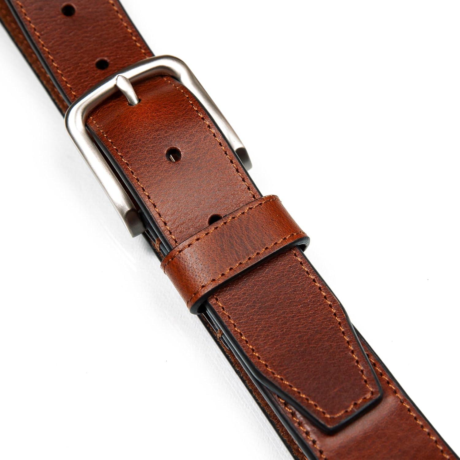 imageNautica Mens Casual Leather Belt Everyday Classic Pants Jeans Khakis Chinos Metal BuckleEngraved Logo Tan
