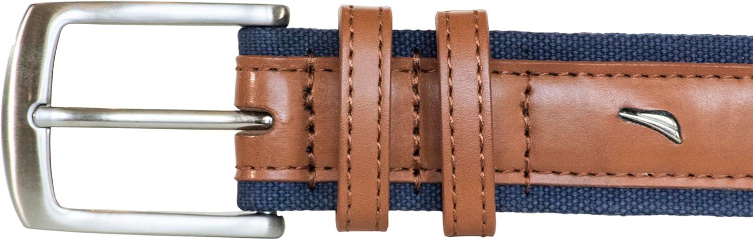 imageNautica Mens Casual Leather Belt Everyday Classic Pants Jeans Khakis Chinos Metal BuckleSignature Canvas Cognac