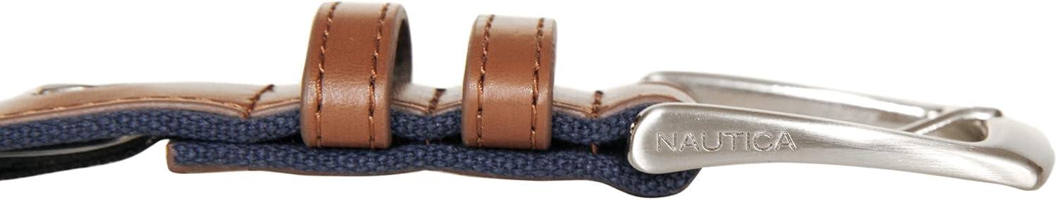 imageNautica Mens Casual Leather Belt Everyday Classic Pants Jeans Khakis Chinos Metal BuckleSignature Canvas Cognac