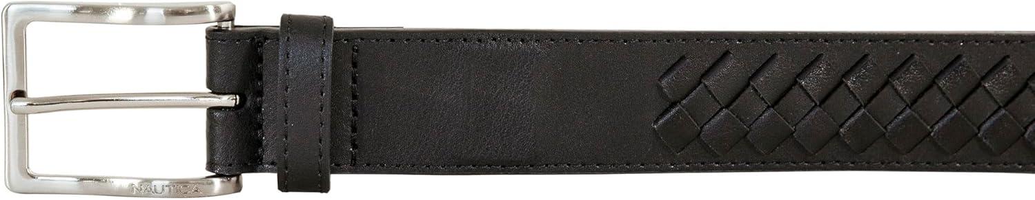 imageNautica Mens Dress Leather Belt for Suits and Pants Classic Business Fashion Adjustable Metal BuckleCenter Woven Black