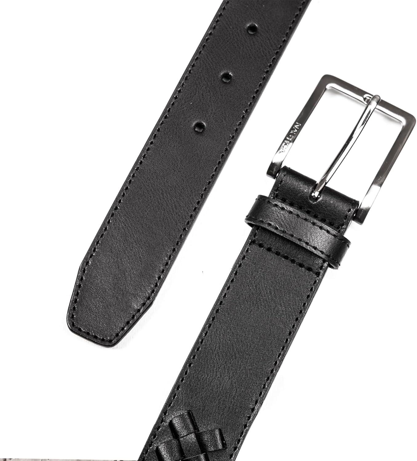 imageNautica Mens Dress Leather Belt for Suits and Pants Classic Business Fashion Adjustable Metal BuckleCenter Woven Black