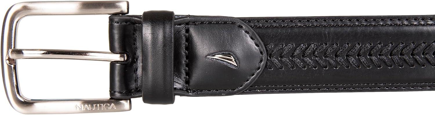 imageNautica Mens Dress Leather Belt for Suits and Pants Classic Business Fashion Adjustable Metal BuckleLeather Laced Black