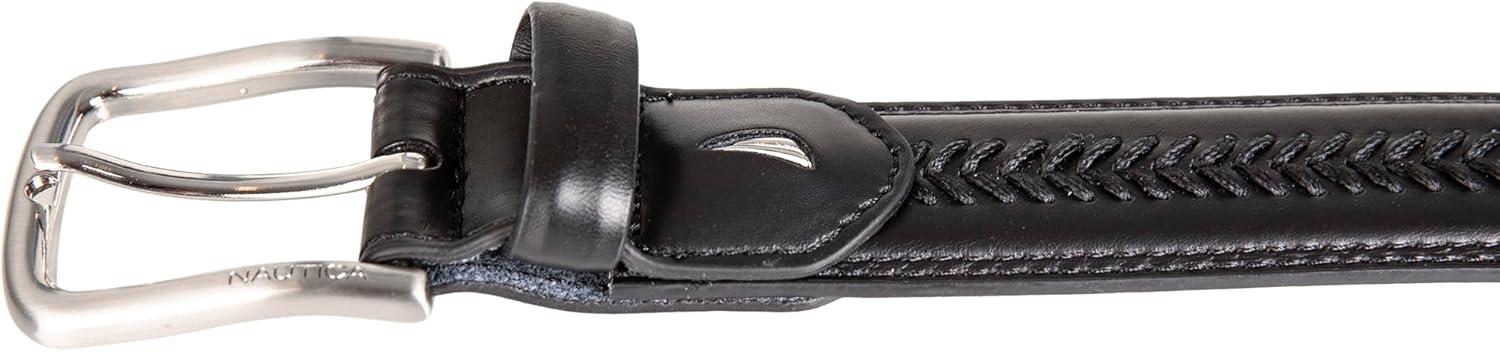 imageNautica Mens Dress Leather Belt for Suits and Pants Classic Business Fashion Adjustable Metal BuckleLeather Laced Black