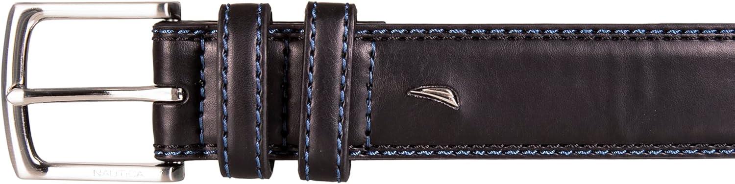 imageNautica Mens Dress Leather Belt for Suits and Pants Classic Business Fashion Adjustable Metal BuckleLogo Inlay Double Keeper Black