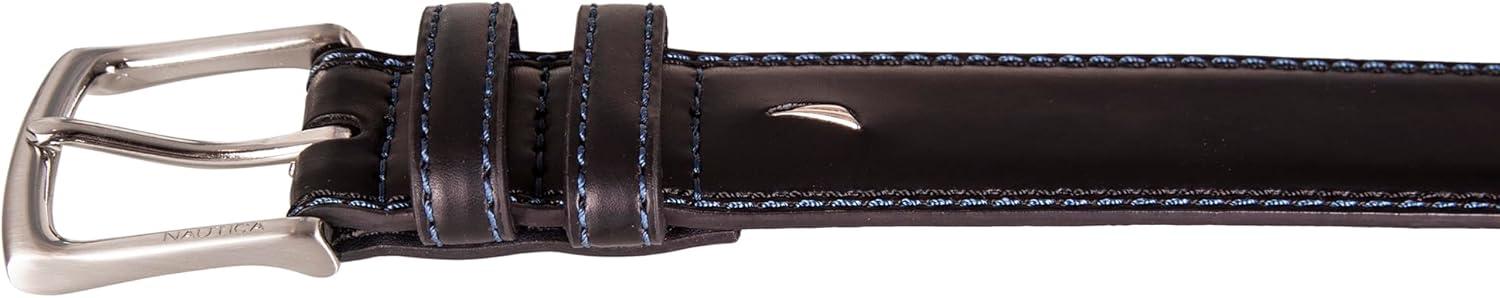 imageNautica Mens Dress Leather Belt for Suits and Pants Classic Business Fashion Adjustable Metal BuckleLogo Inlay Double Keeper Black
