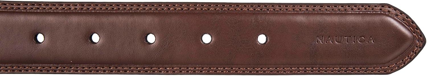 imageNautica Mens Dress Leather Belt for Suits and Pants Classic Business Fashion Adjustable Metal BuckleLogo Inlay Double Stitch Brown
