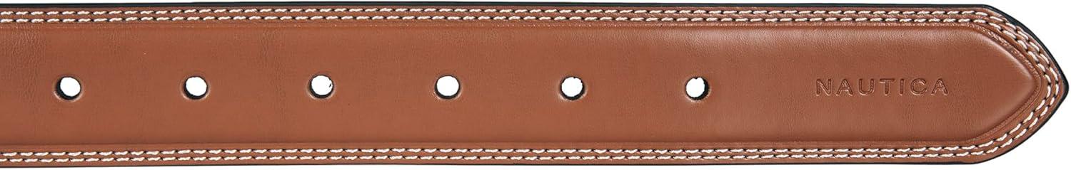 imageNautica Mens Dress Leather Belt for Suits and Pants Classic Business Fashion Adjustable Metal BuckleLogo Inlay Double Stitch Cognac