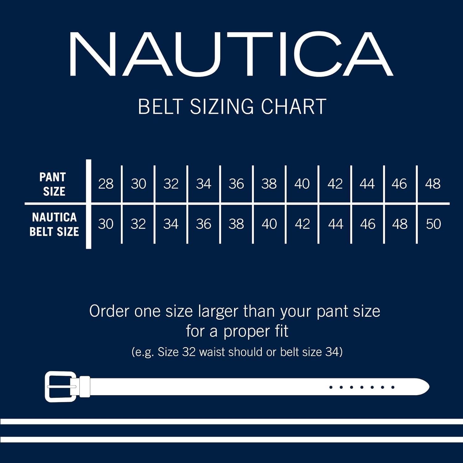 imageNautica Mens Dress Leather Belt for Suits and Pants Classic Business Fashion Adjustable Metal BuckleLogo Inlay Double Stitch Cognac