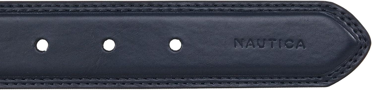 imageNautica Mens Dress Leather Belt for Suits and Pants Classic Business Fashion Adjustable Metal BuckleLogo Inlay Double Stitch Navy