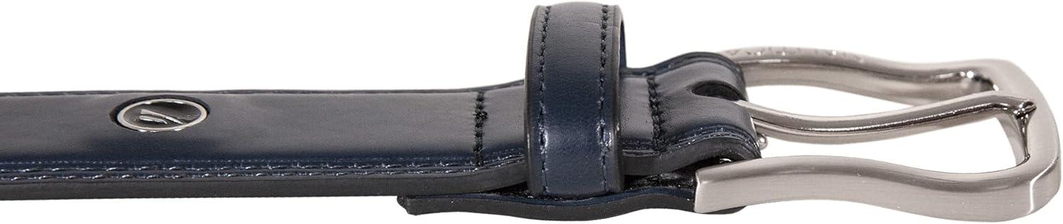 imageNautica Mens Dress Leather Belt for Suits and Pants Classic Business Fashion Adjustable Metal BuckleLogo Inlay Double Stitch Navy