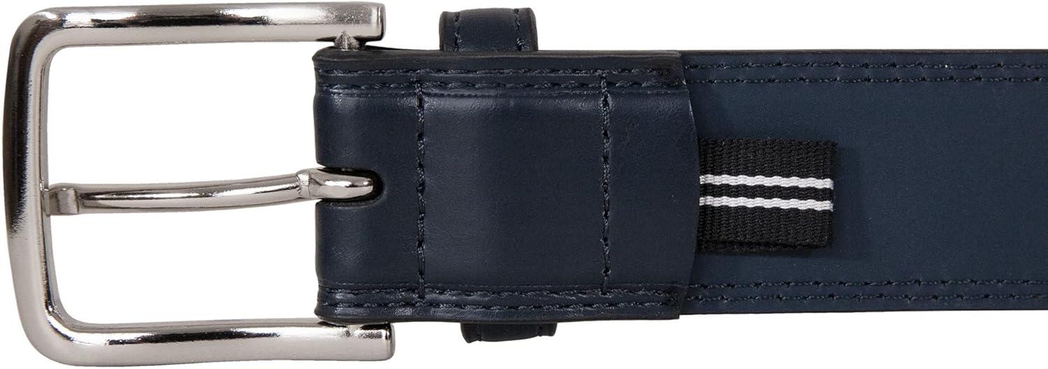 imageNautica Mens Dress Leather Belt for Suits and Pants Classic Business Fashion Adjustable Metal BuckleLogo Inlay Double Stitch Navy