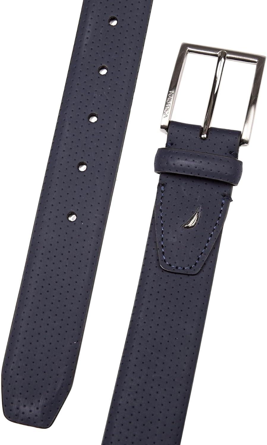 imageNautica Mens Dress Leather Belt for Suits and Pants Classic Business Fashion Adjustable Metal BucklePerforated Dress Navy
