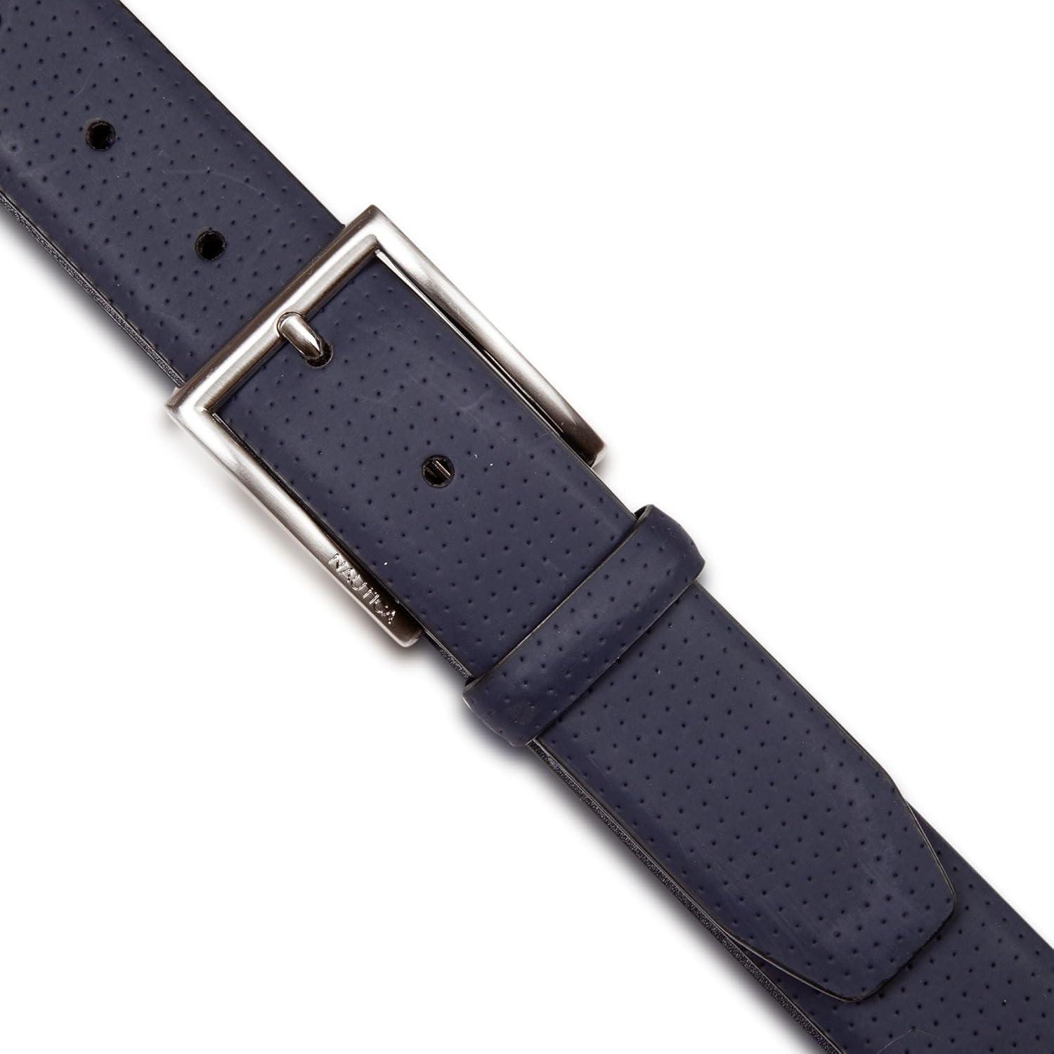 imageNautica Mens Dress Leather Belt for Suits and Pants Classic Business Fashion Adjustable Metal BucklePerforated Dress Navy