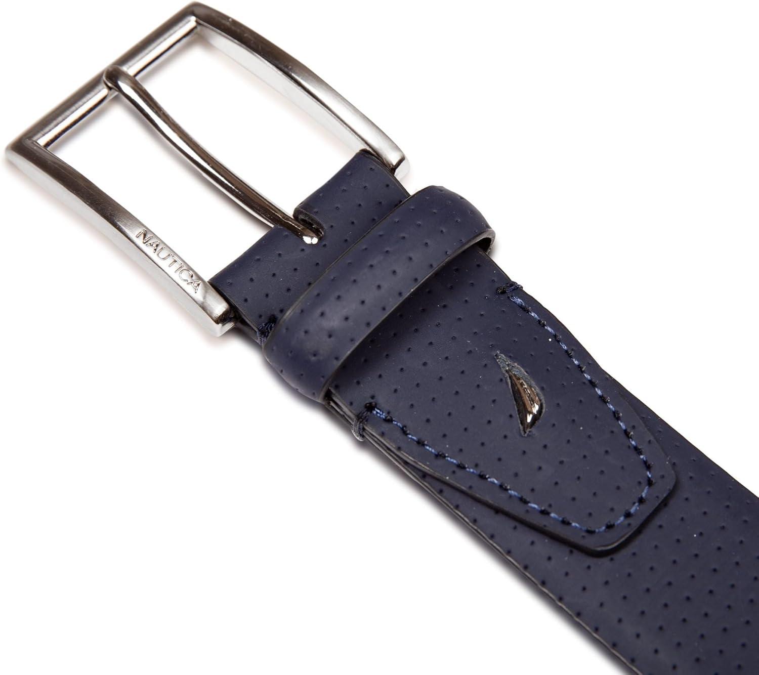 imageNautica Mens Dress Leather Belt for Suits and Pants Classic Business Fashion Adjustable Metal BucklePerforated Dress Navy